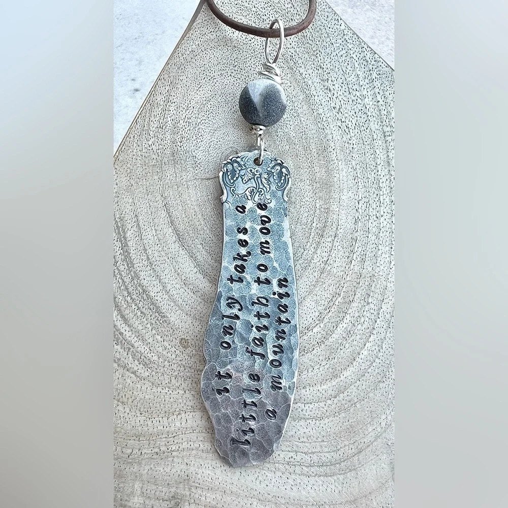 NEW Handmade Hammered Vintage Silverware Necklace Leather Cord A Little Faith